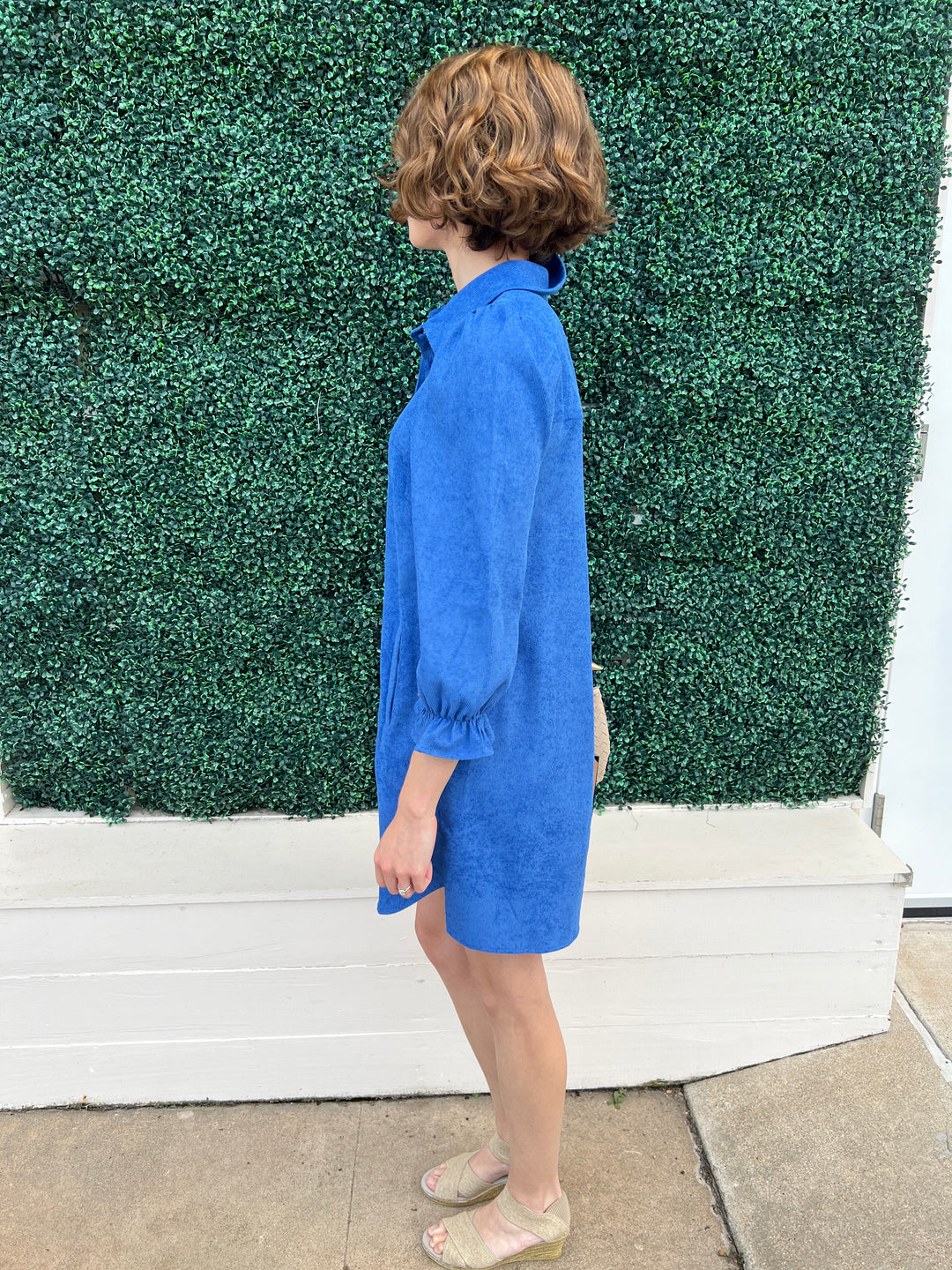 Blue Corduroy Long Sleeve Dress