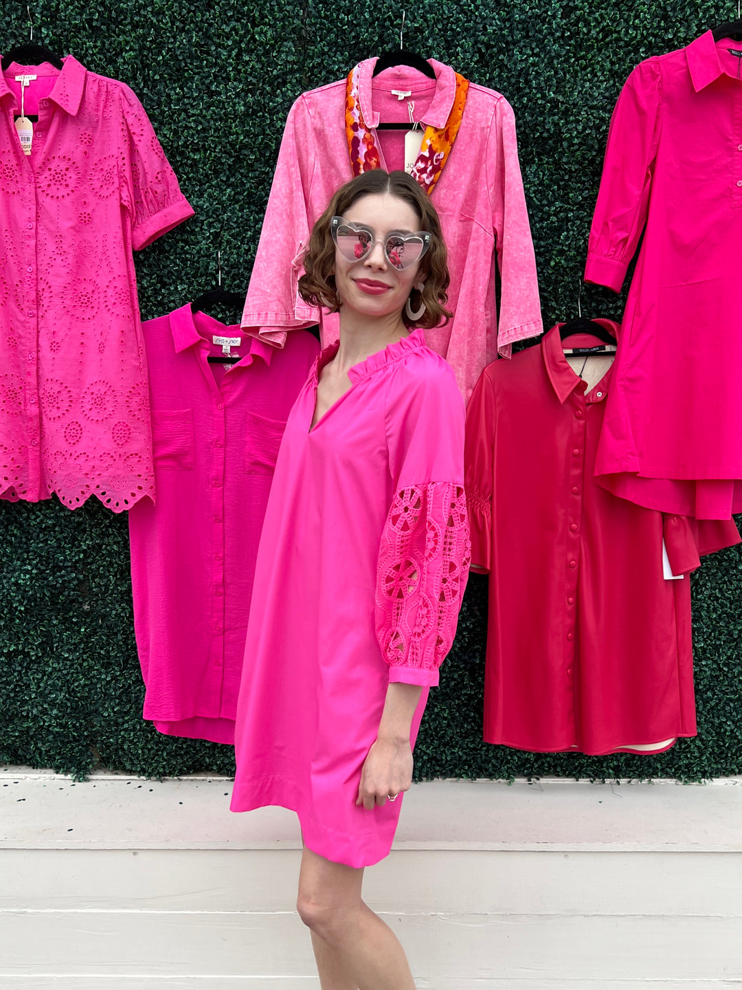 Unique Sleeve Hot Pink Long Sleeve Dress