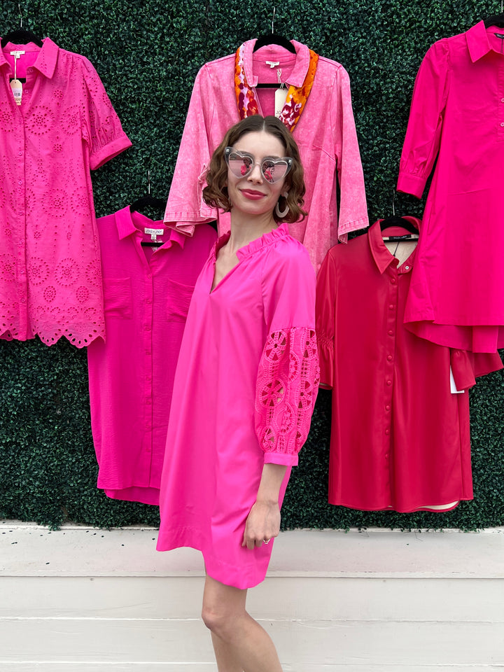 Unique Sleeve Hot Pink Long Sleeve Dress