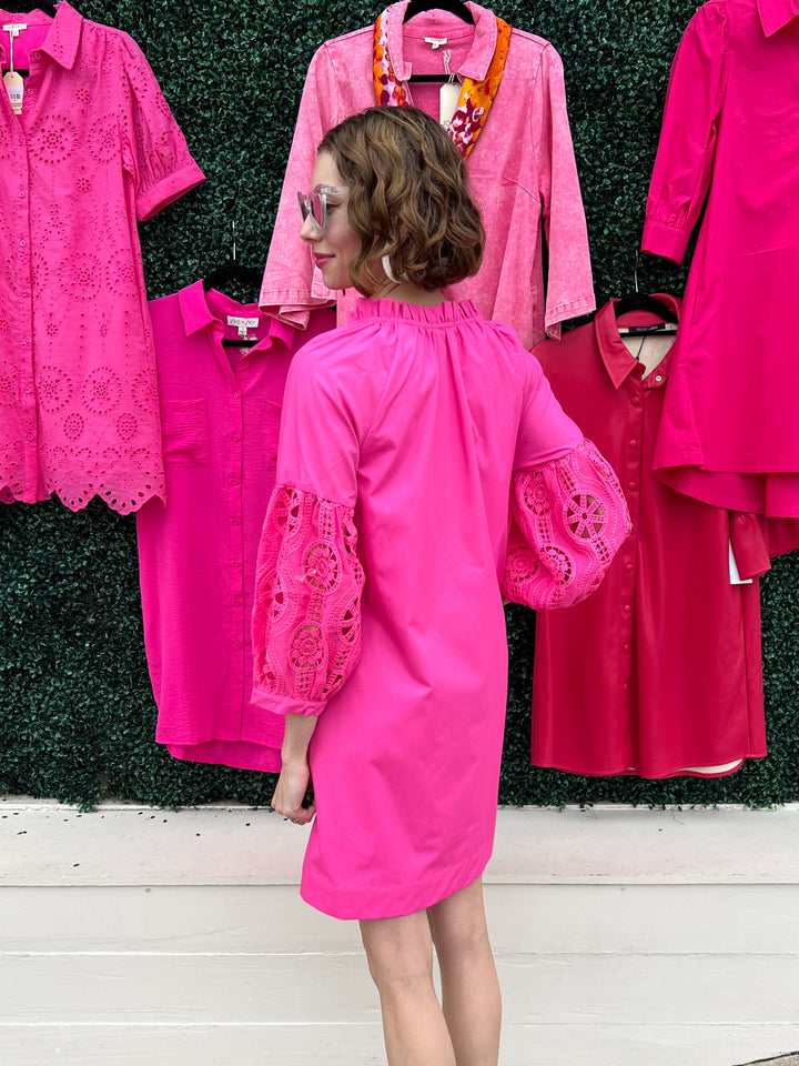 Unique Sleeve Hot Pink Long Sleeve Dress
