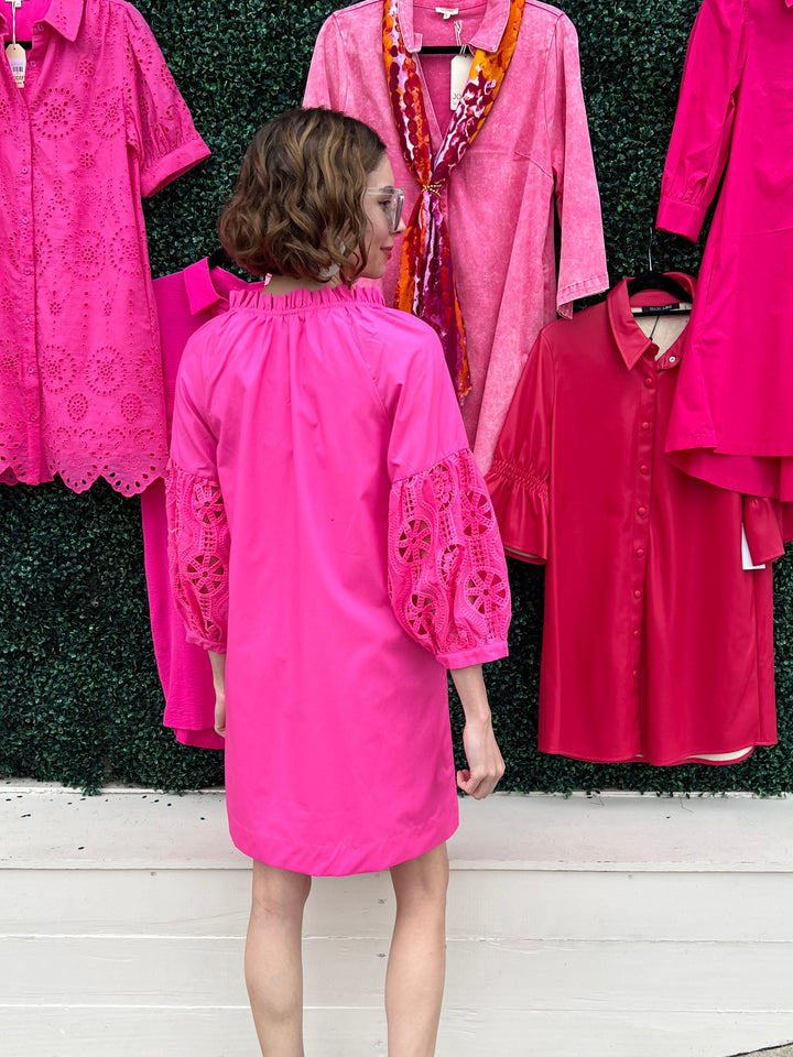 Unique Sleeve Hot Pink Long Sleeve Dress