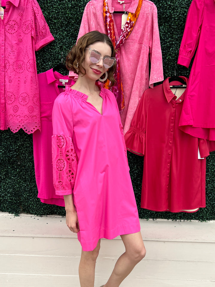 Unique Sleeve Hot Pink Long Sleeve Dress