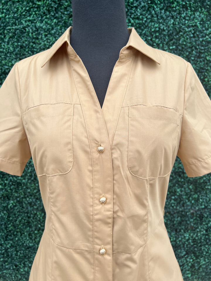 Khaki Fitted Midi Dress