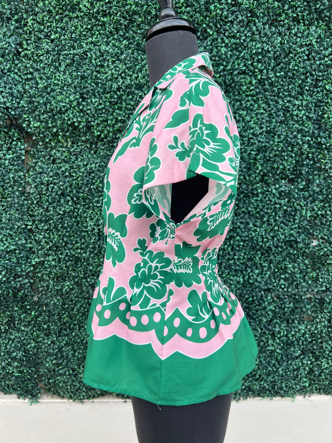 Pink & Green Floral Peplum Blouse