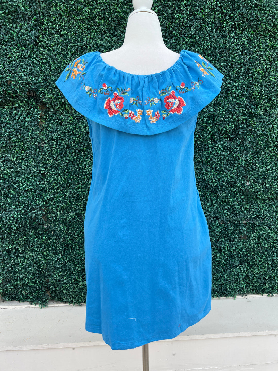 Bib Collar Floral Turquoise Embroidered Dress