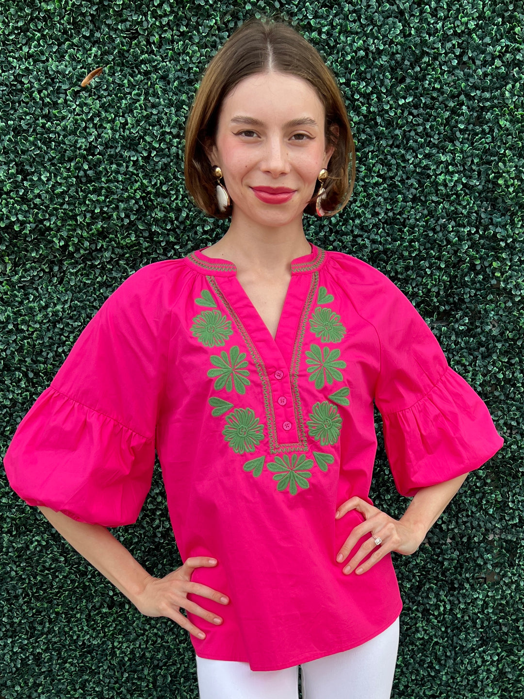 Cotton Embroidered Bishop Sleeve Blouse