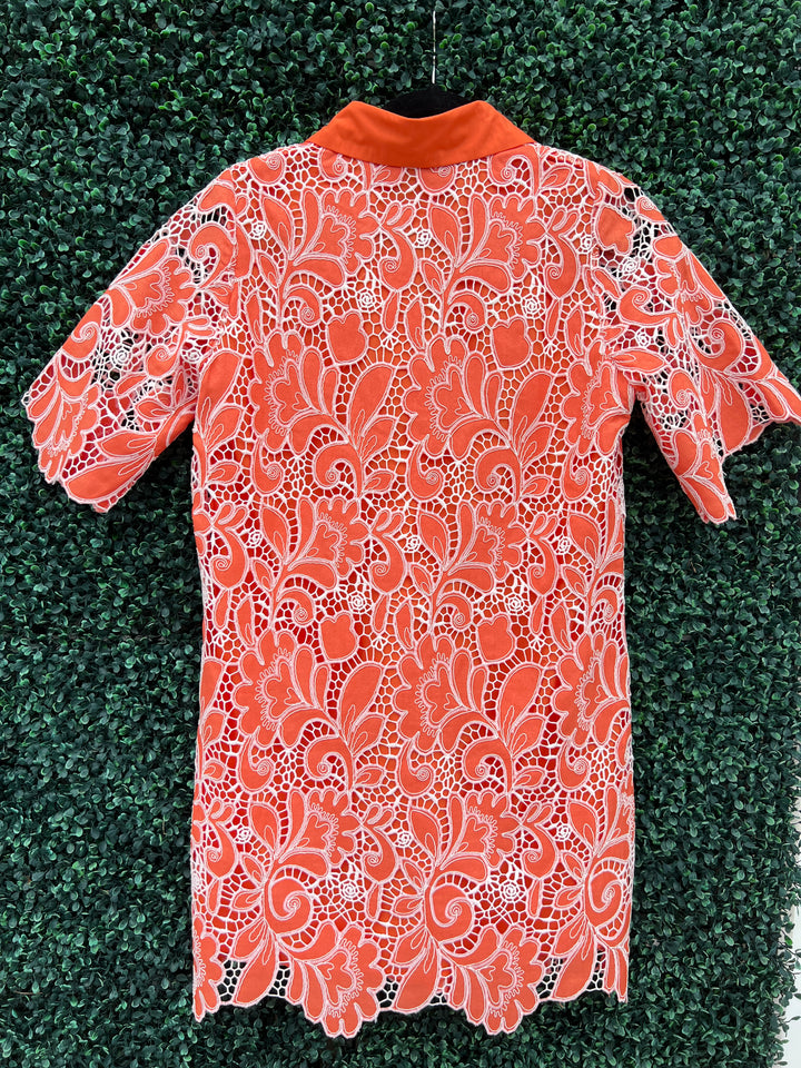 Orange Lace V Neck Dress
