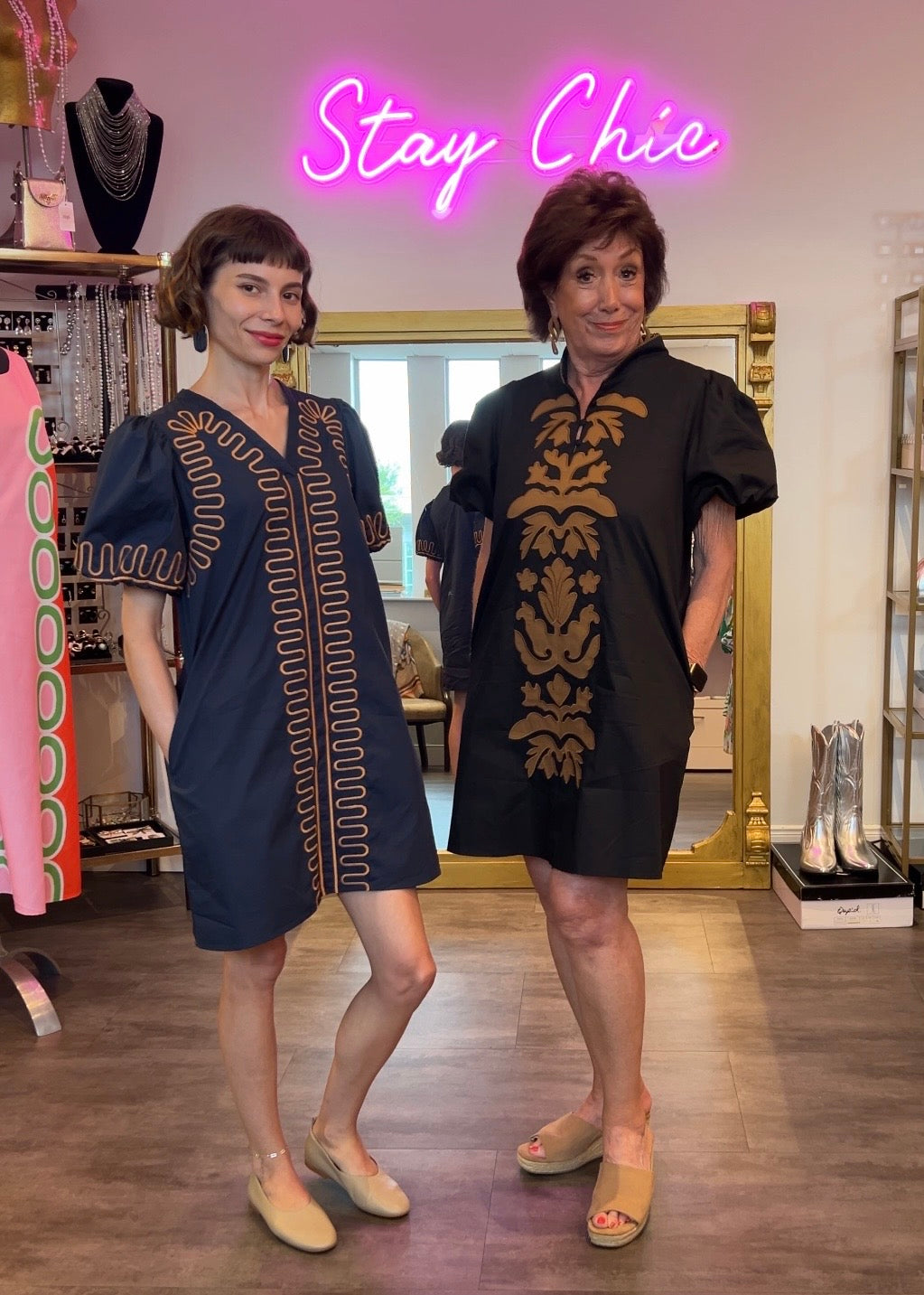 Scallop Embroider Cotton Navy Dress