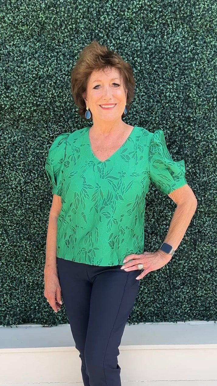 Green Embossed Brocade Blouse