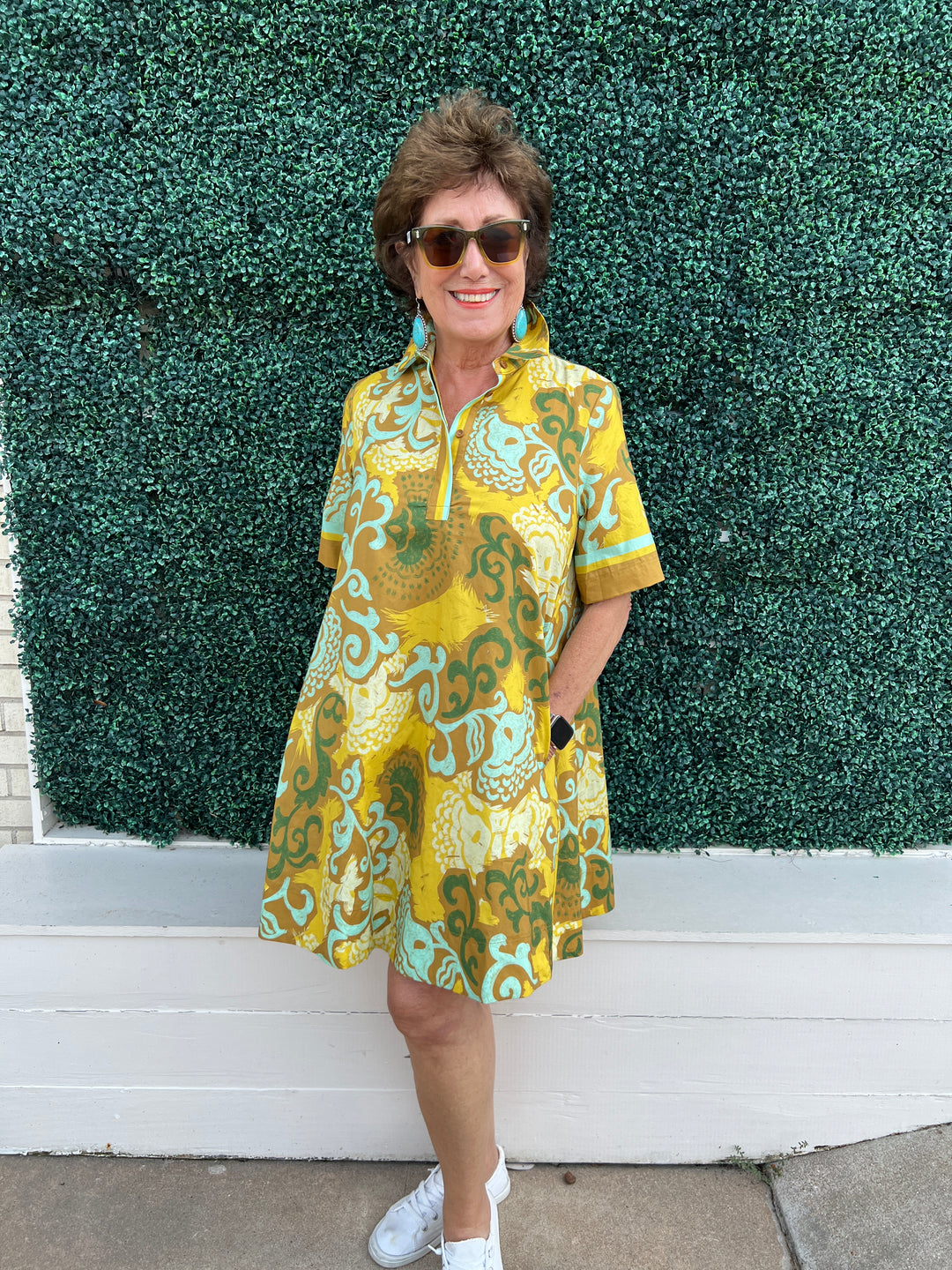 Saffron Scroll Placket Swing Dress