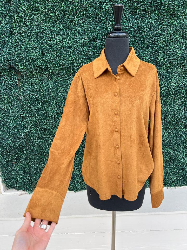 Long Sleeve Micro Suede Button Down