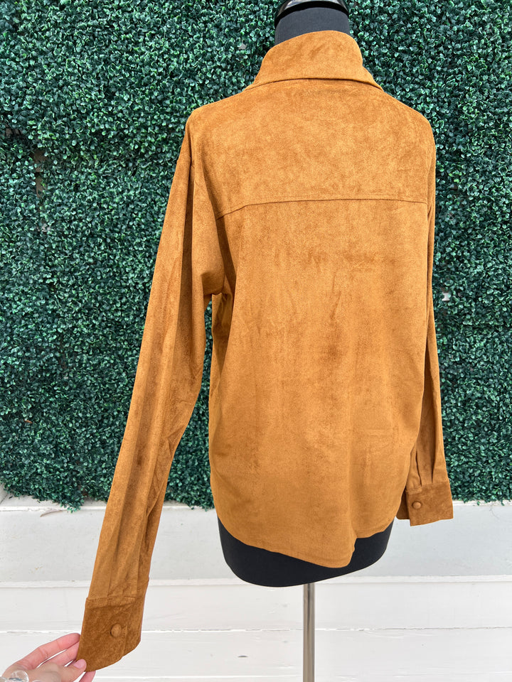 Long Sleeve Micro Suede Button Down