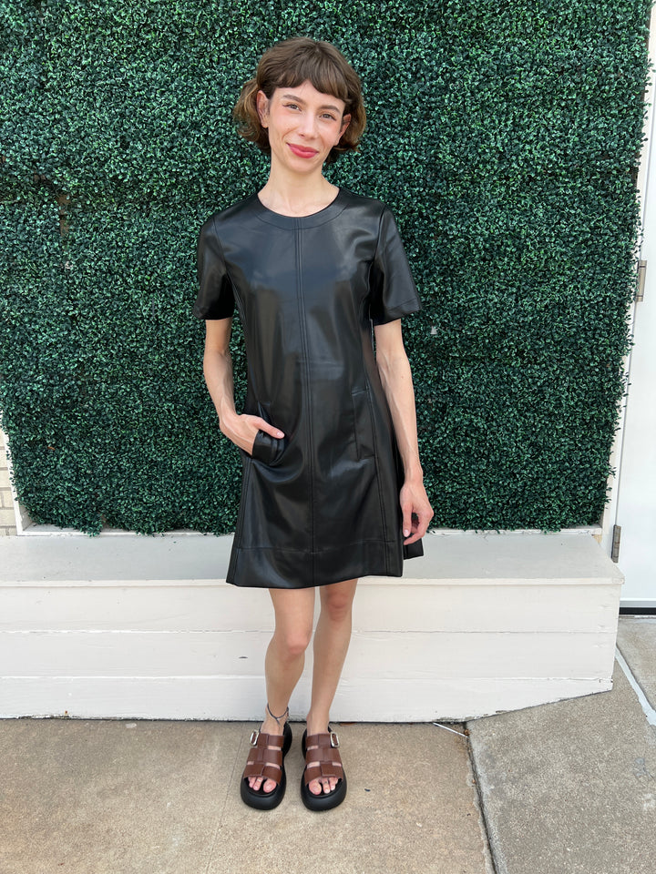 Pleather Inverted Pleat Dress