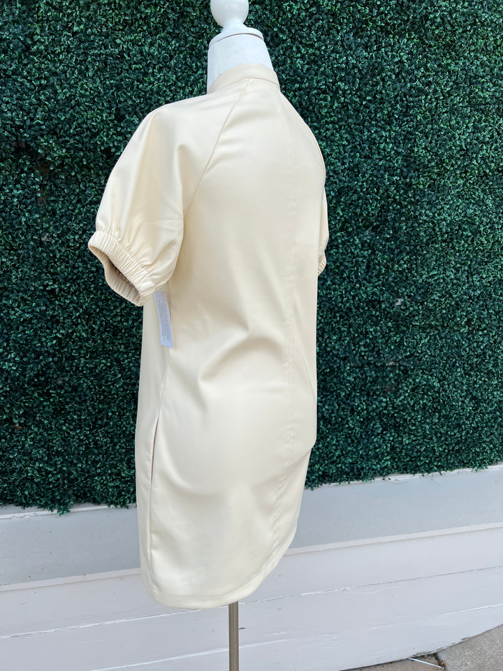 V Neck Vegan Leather Dress