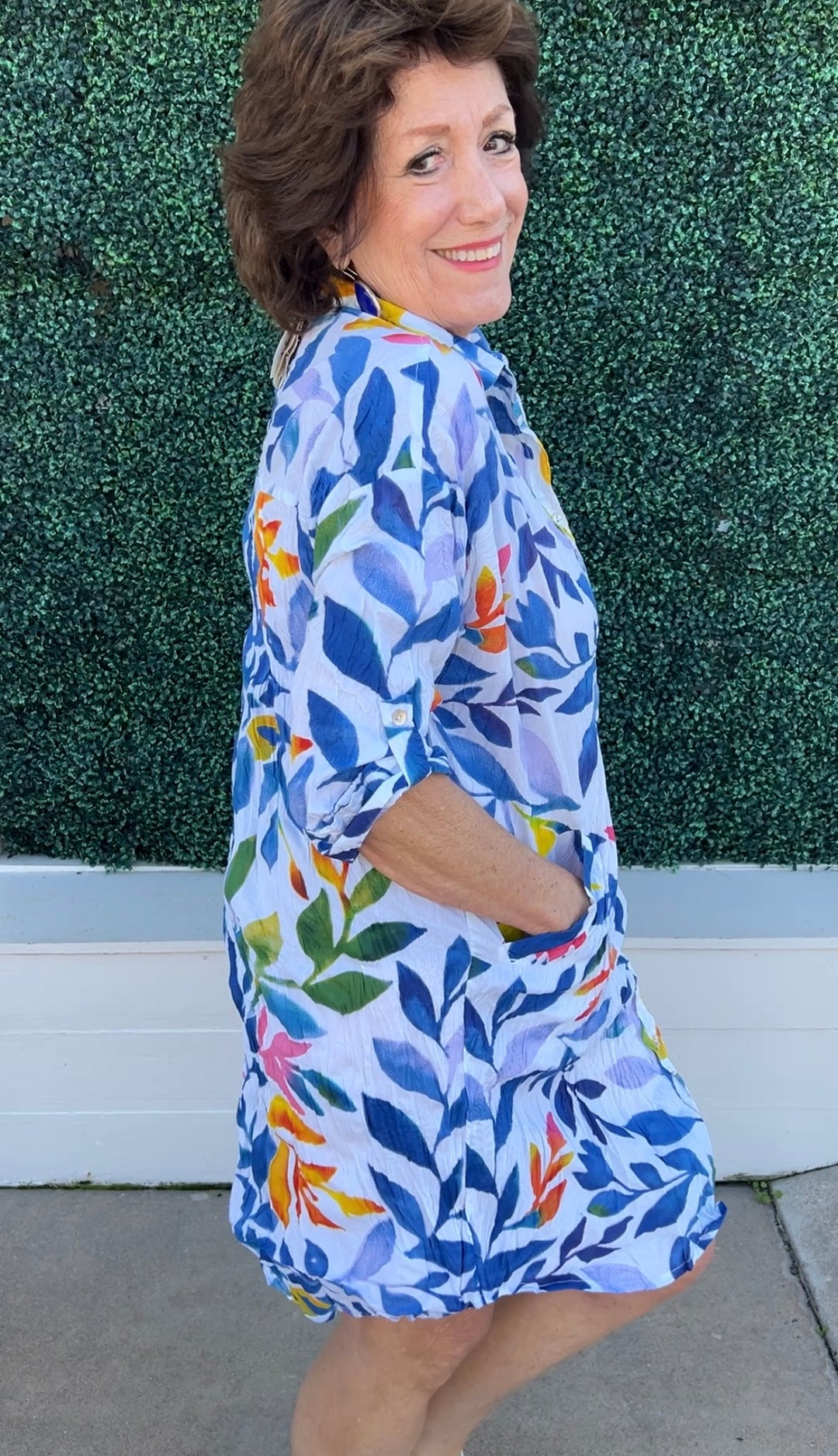 JIJI Leaf Print Cotton Shirt Dress