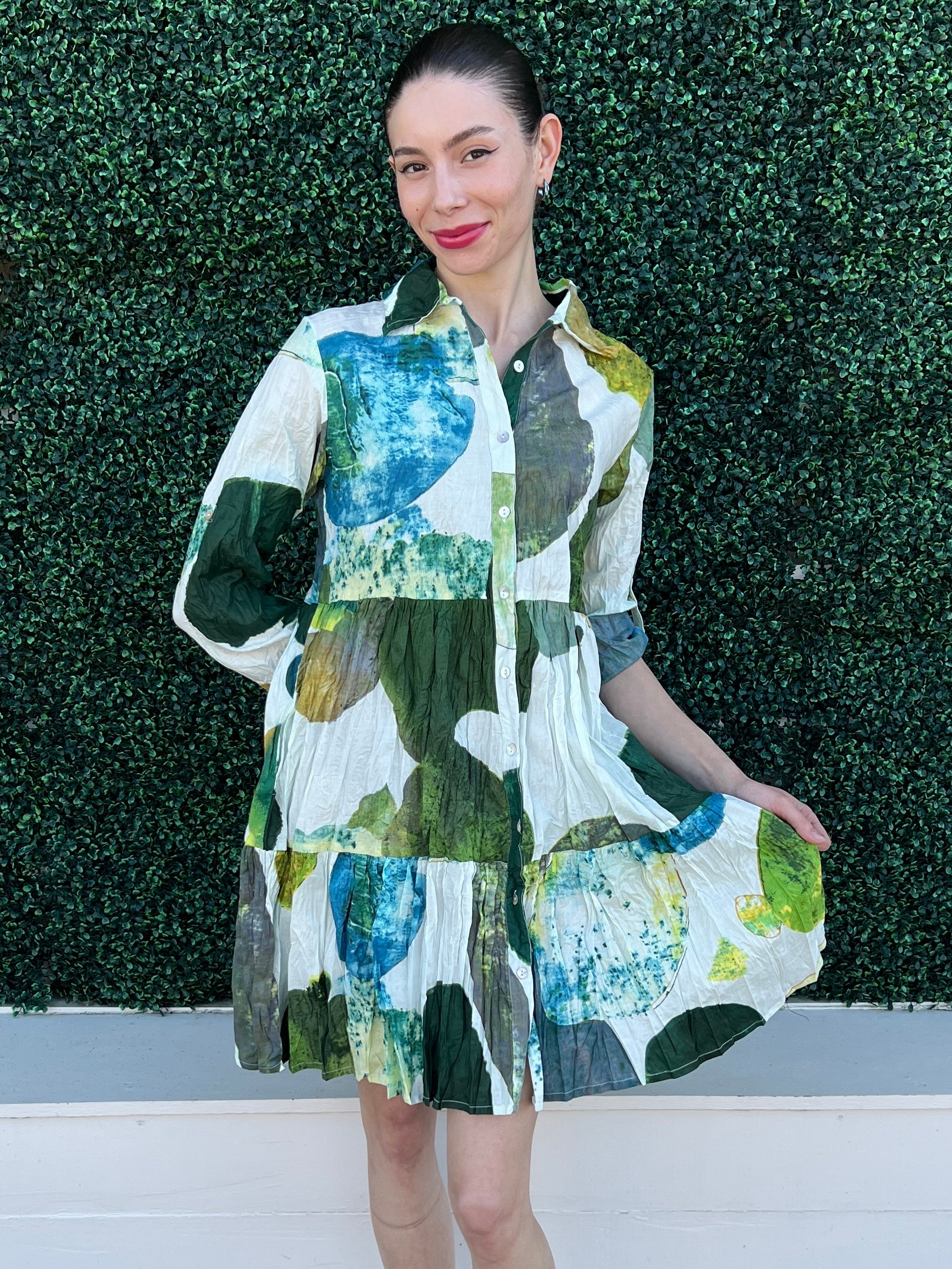 JUNE Leaves Print Tiered Dress | Dress Addict Brand | Cotton