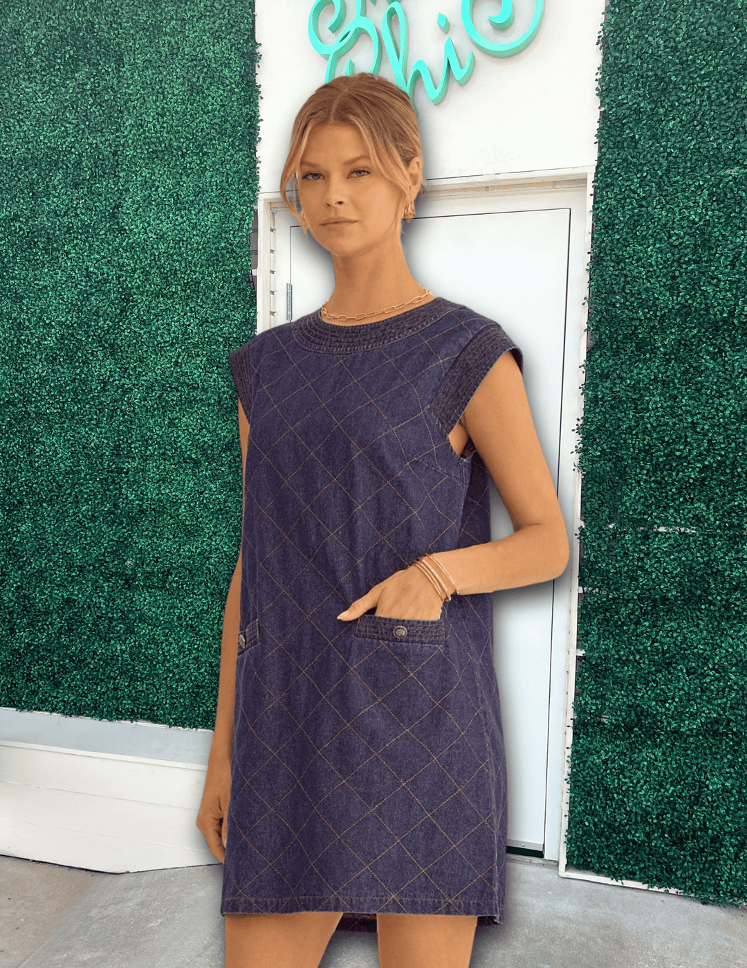 Stitched Denim Dress | Entro Brand Fall Dresses | Jackie O Style Denim / S Stitched Denim Dress | Entro Brand Fall Dresses | Jackie O Style Denim / S