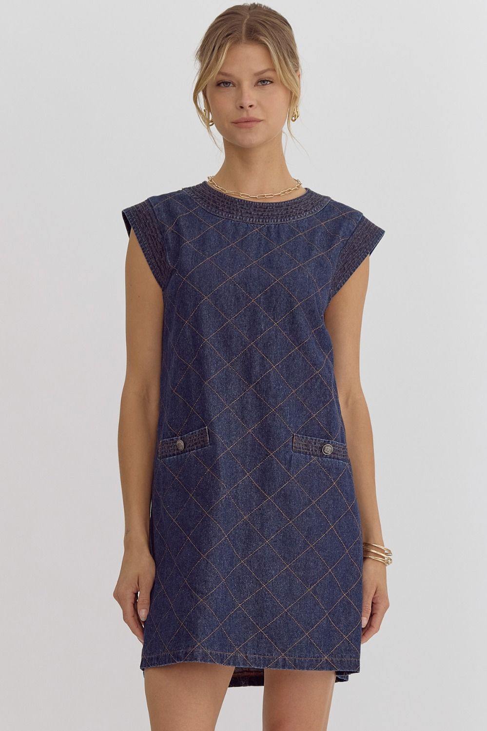 Stitched Denim Dress | Entro Brand Fall Dresses | Jackie O Style Trs Chic Boutique Stitched Denim Dress | Entro Brand Fall Dresses | Jackie O Style Trs Chic Boutique