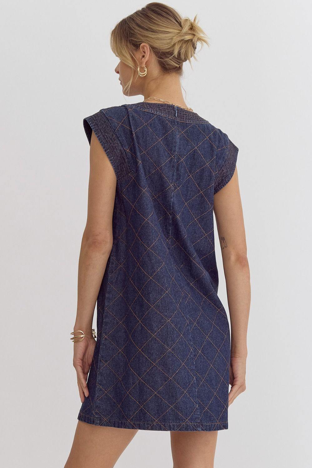 Stitched Denim Dress | Entro Brand Fall Dresses | Jackie O Style Denim / S Stitched Denim Dress | Entro Brand Fall Dresses | Jackie O Style Denim / S