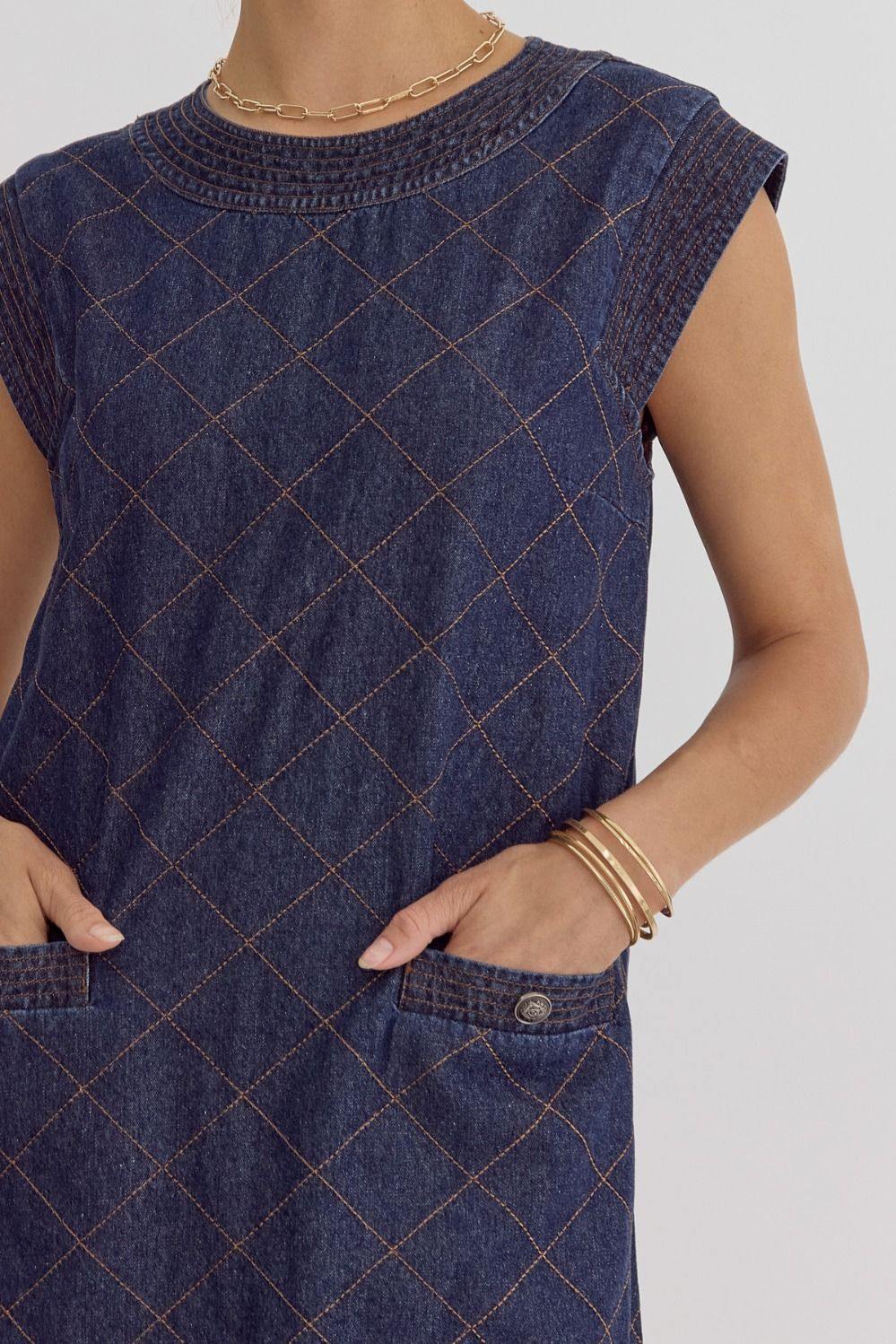Stitched Denim Dress | Entro Brand Fall Dresses | Jackie O Style Trs Chic Boutique Stitched Denim Dress | Entro Brand Fall Dresses | Jackie O Style Trs Chic Boutique