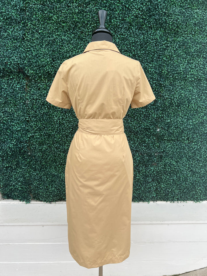 Khaki Fitted Midi Dress Boutique for Women Over 50 