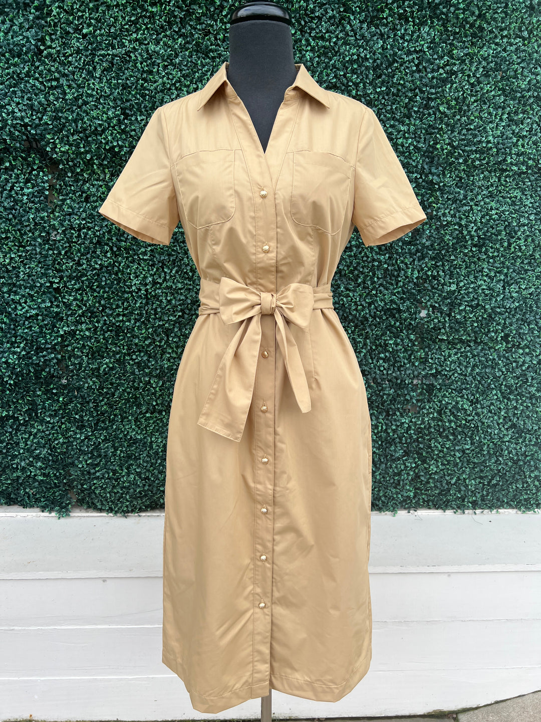 Khaki Fitted Midi Dress Boutique for Women Over 50 Southern Style