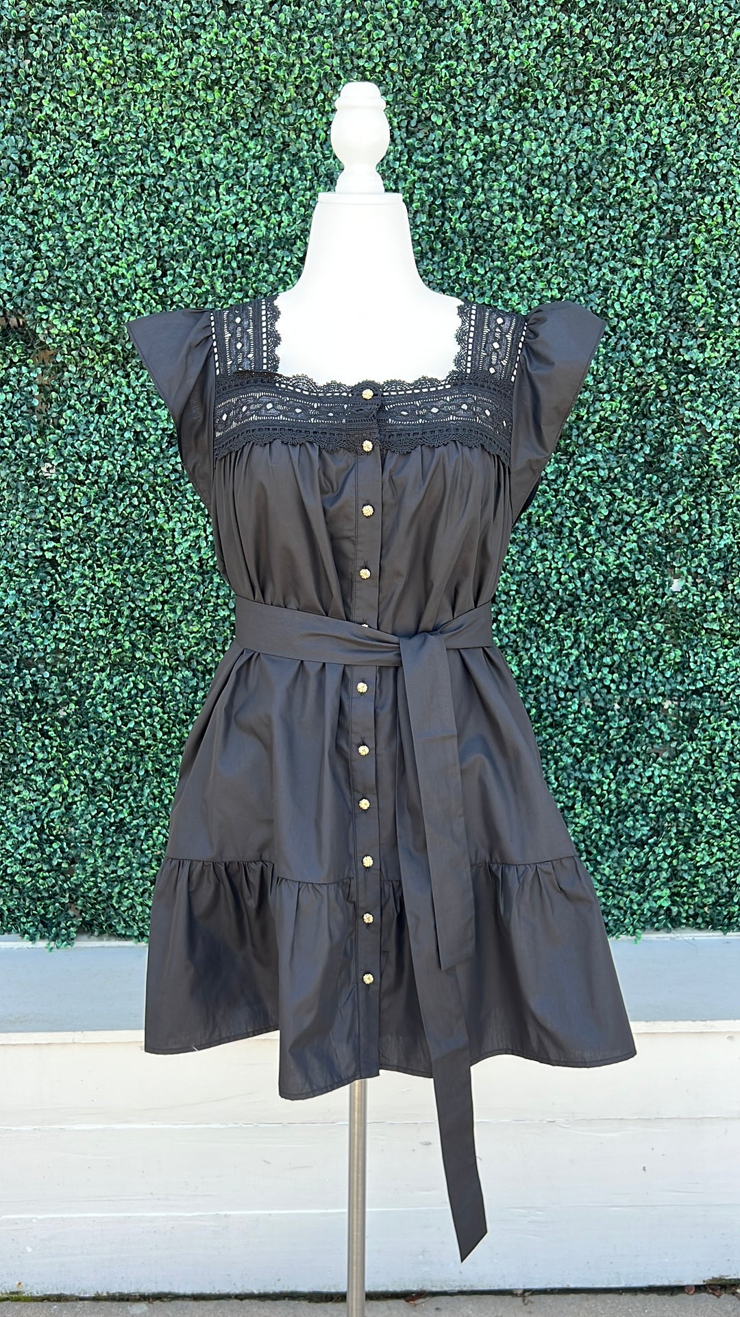 Lace Square Neck Gold Button Dress | High End Women's Online Boutique Black / L Lace Square Neck Gold Button Dress | High End Women's Online Boutique Black / L
