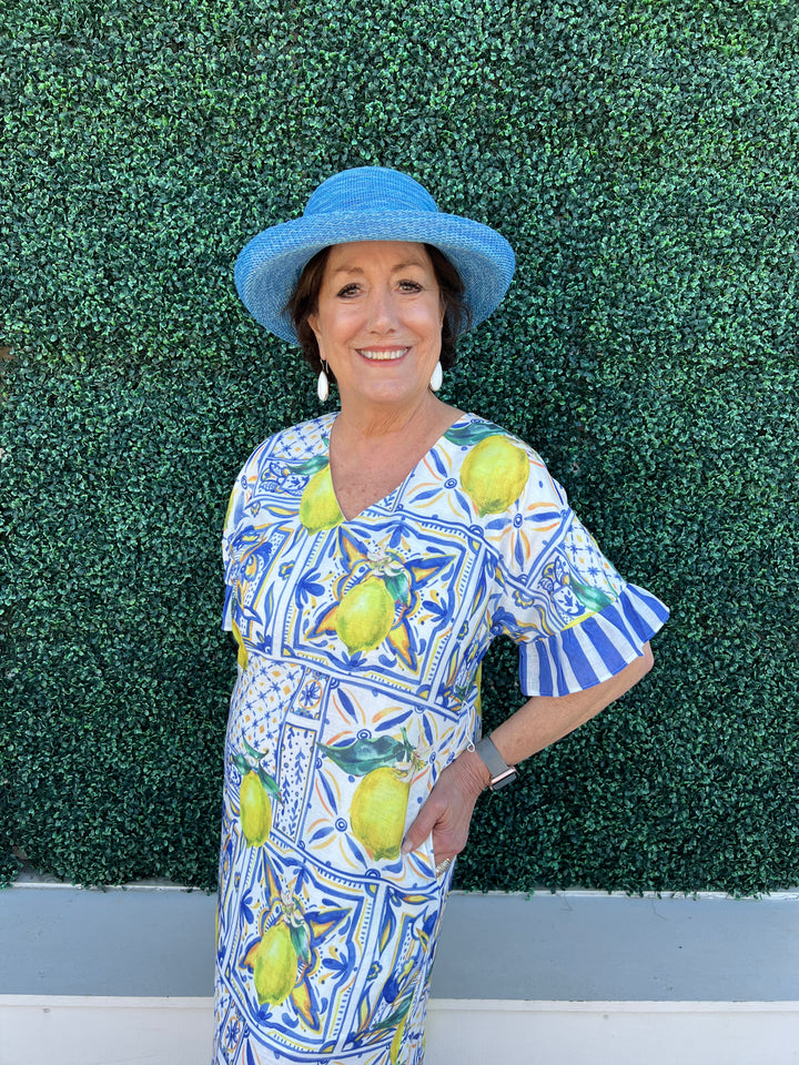 Lemon and Blue Print Maxi Dress | Easter Summer Dresses
