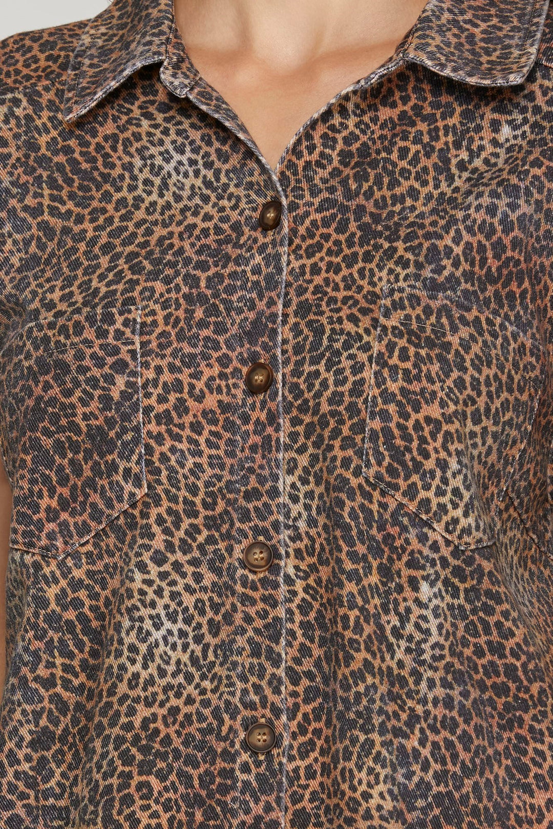 Leopard Print Denim Shirt Dress Leopard Print Denim Shirt Dress