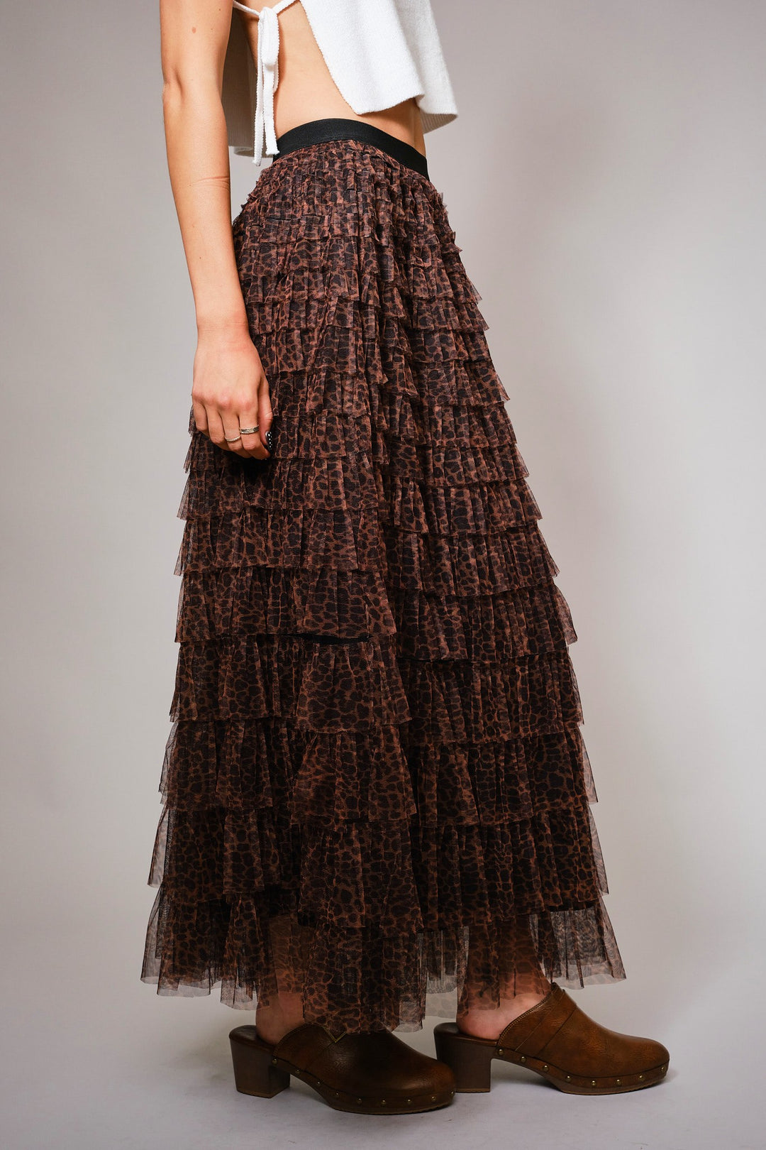 Leopard Tulle Maxi Skirt Southern Style Texas Fall Outfit Ideas side view