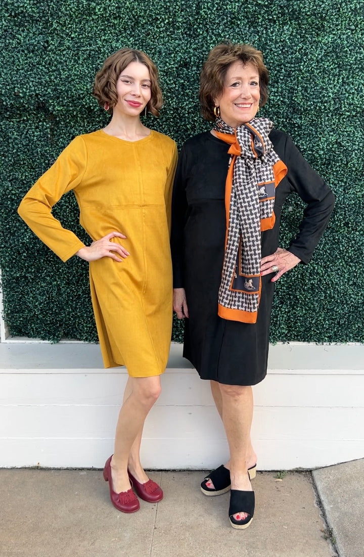 Long Sleeve Faux Suede Sheath Dress