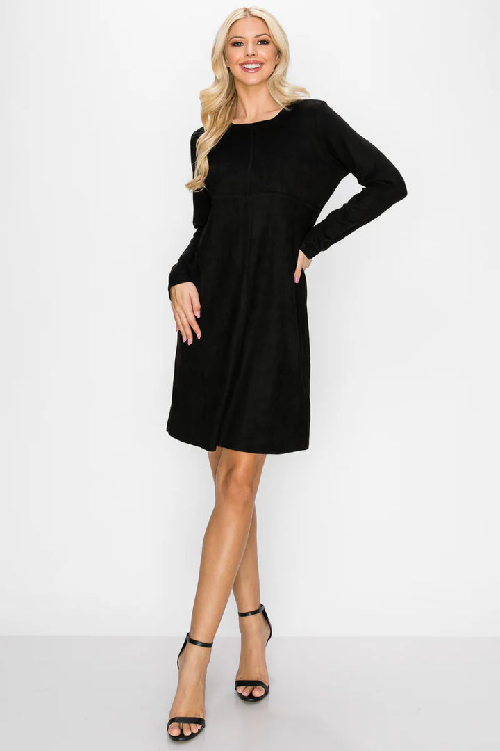 Long Sleeve Faux Suede Sheath Dress black tunic dress