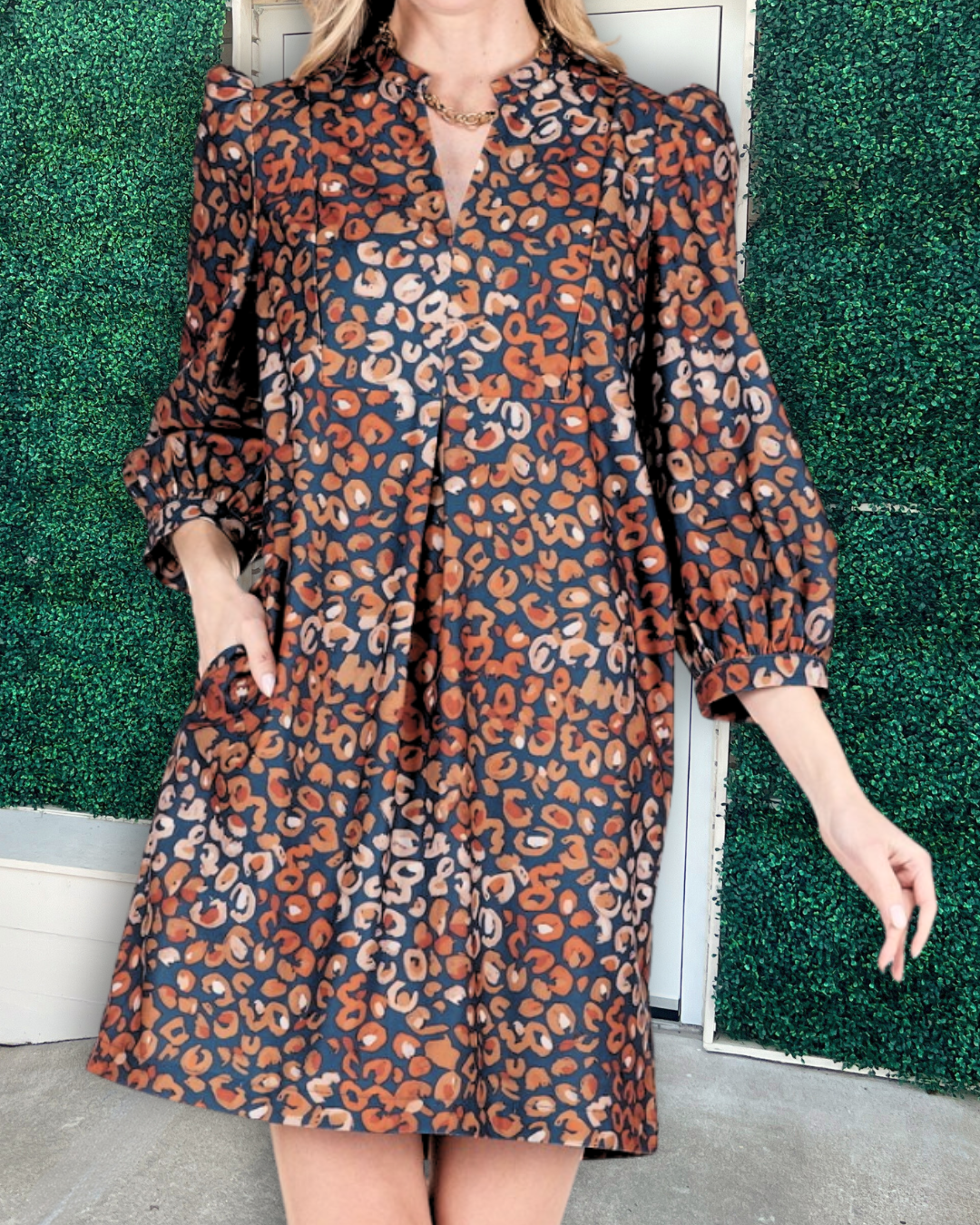 Long Sleeve Leopard Print Dress Burnt Orange / S Long Sleeve Leopard Print Dress Burnt Orange / S