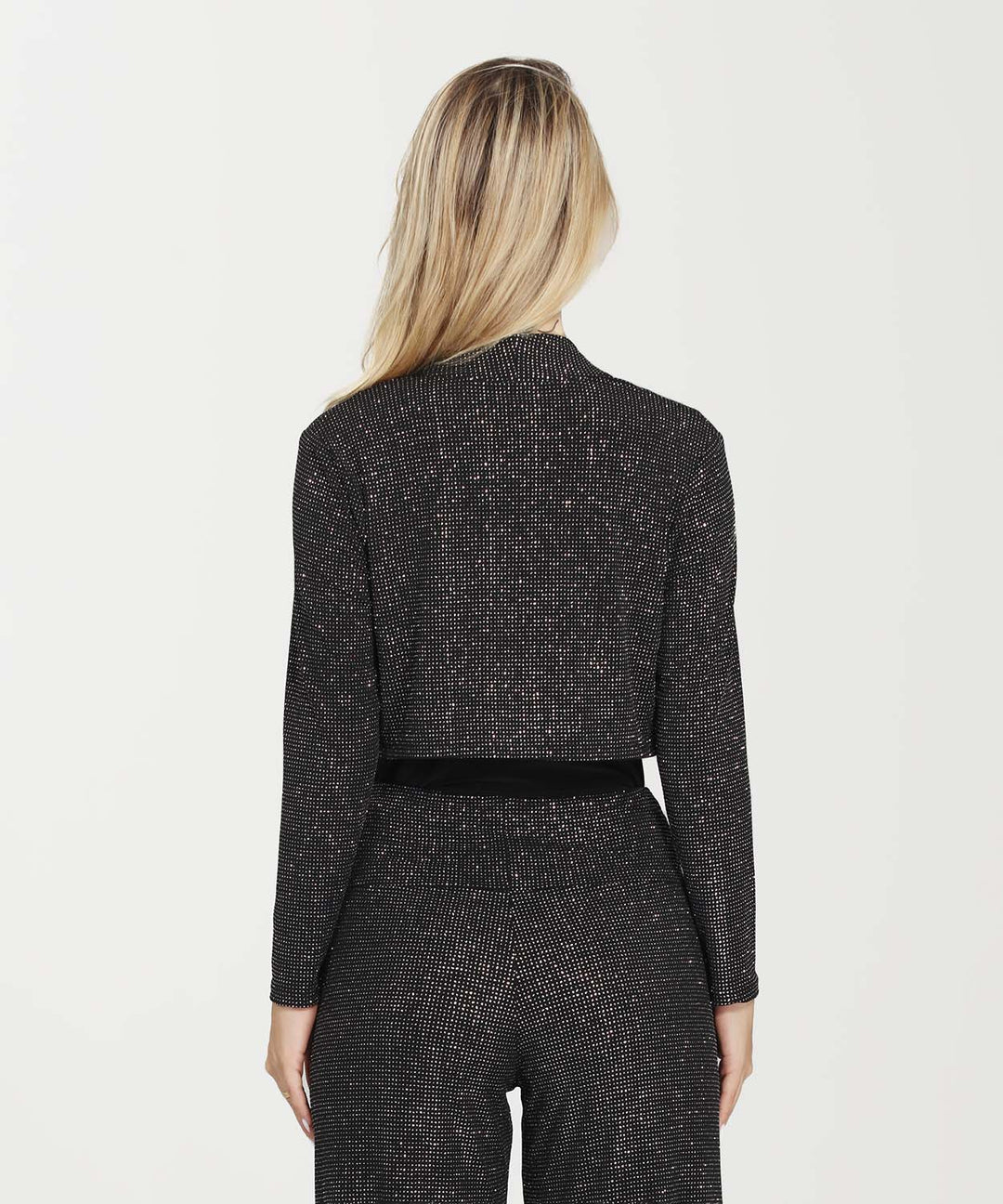 Long Sleeve short cropped Bolero Glitter Jacket black and silver