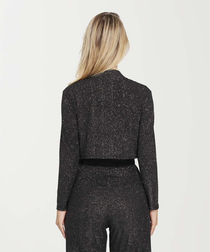 Long Sleeve short cropped Bolero Glitter Jacket black and silver