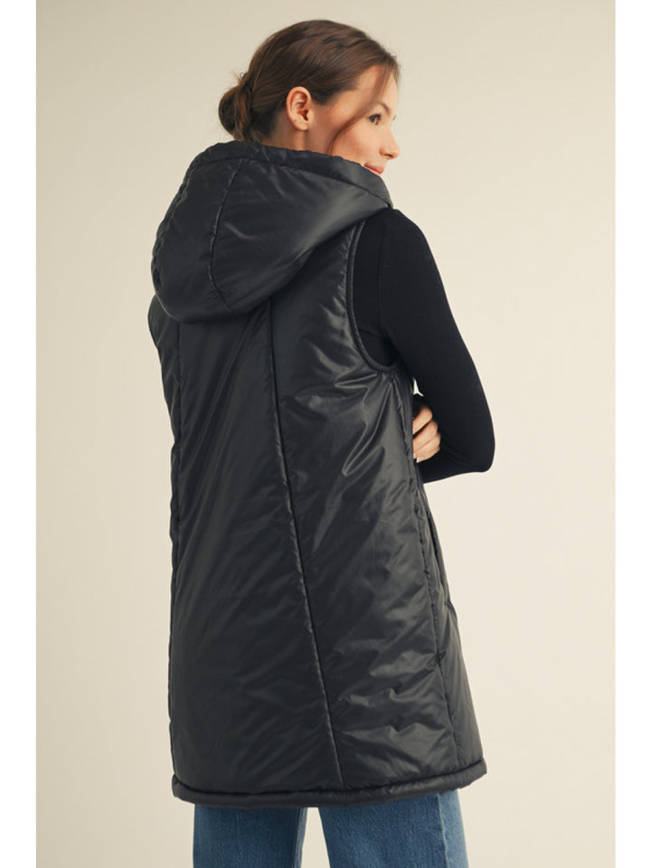 Long thin black Hooded Puffer Vest Jodifl Women's Boutique 