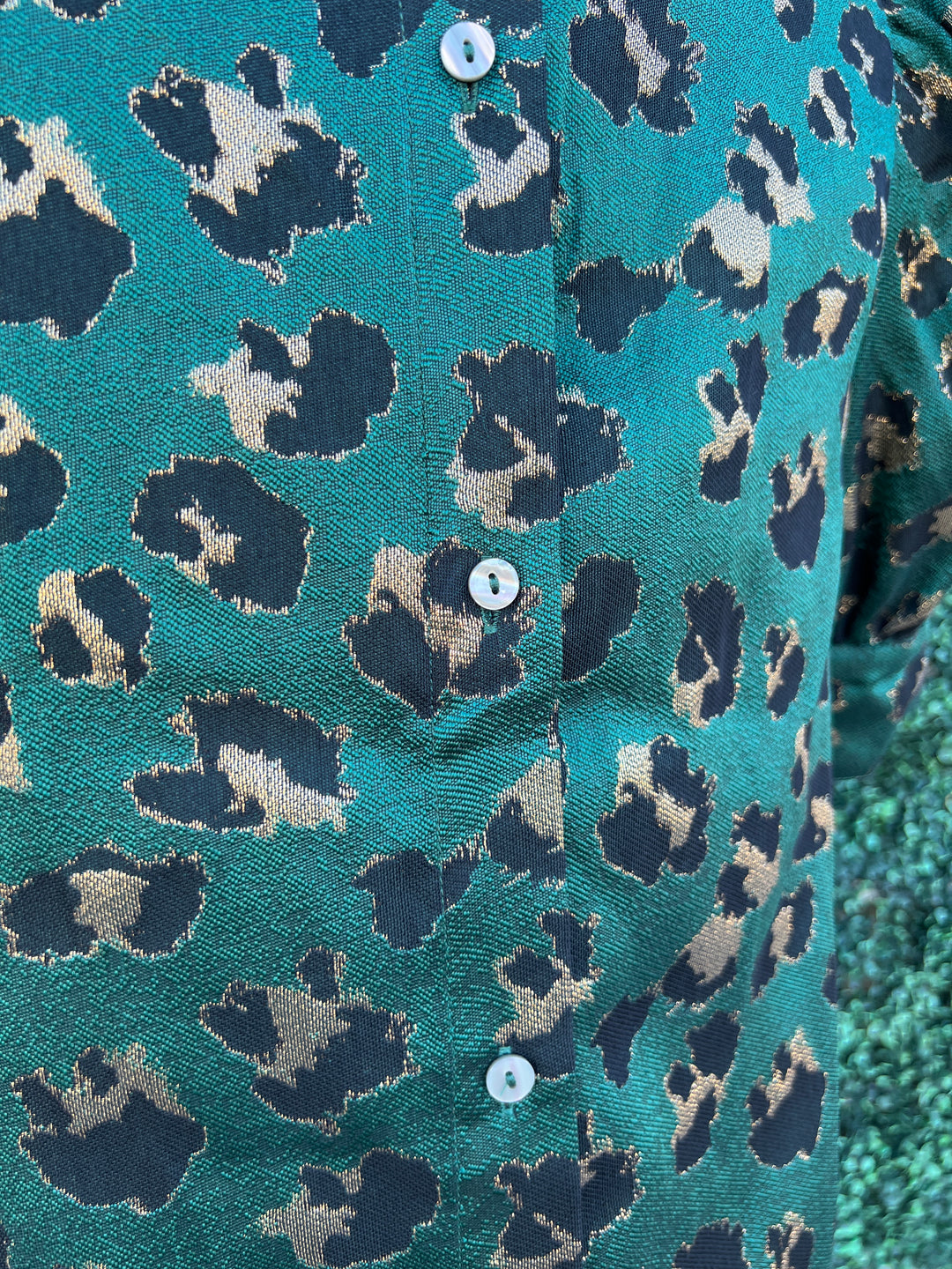 Metallic Green Gold Cheetah Print Blouse