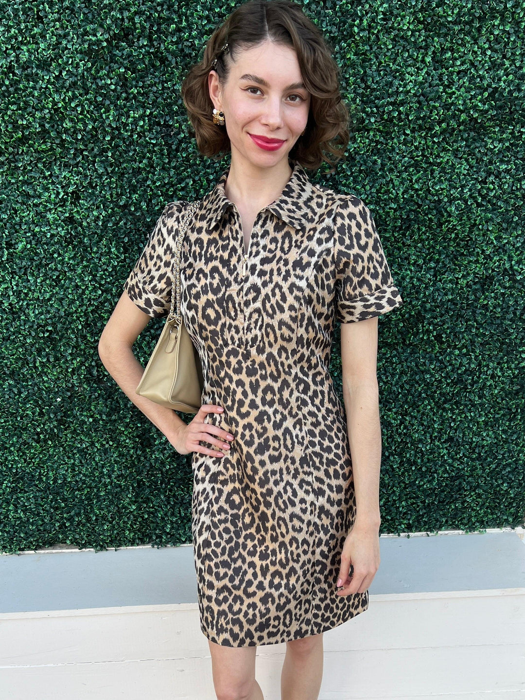 Metallic Leopard Collared Half Zip Dress Metallic Leopard Collared Half Zip Dress