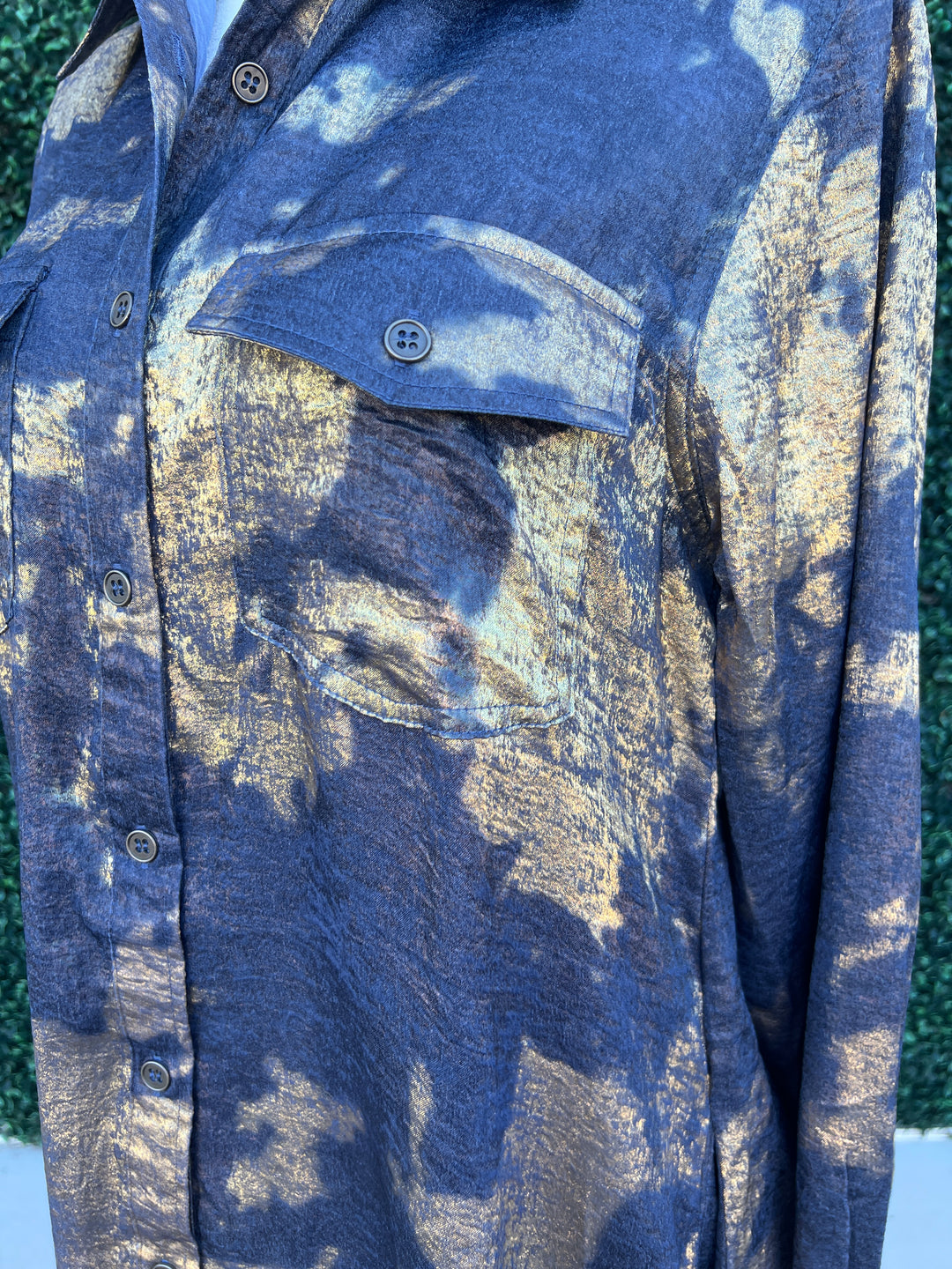 Metallic Splashed Denim & Gold Shirt Dress
