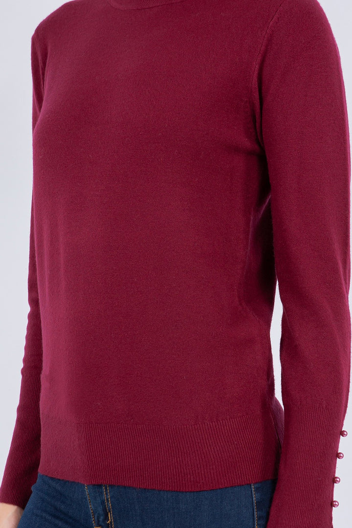 Mock Neck Sweater Winter Elevated Basics maroon dark red