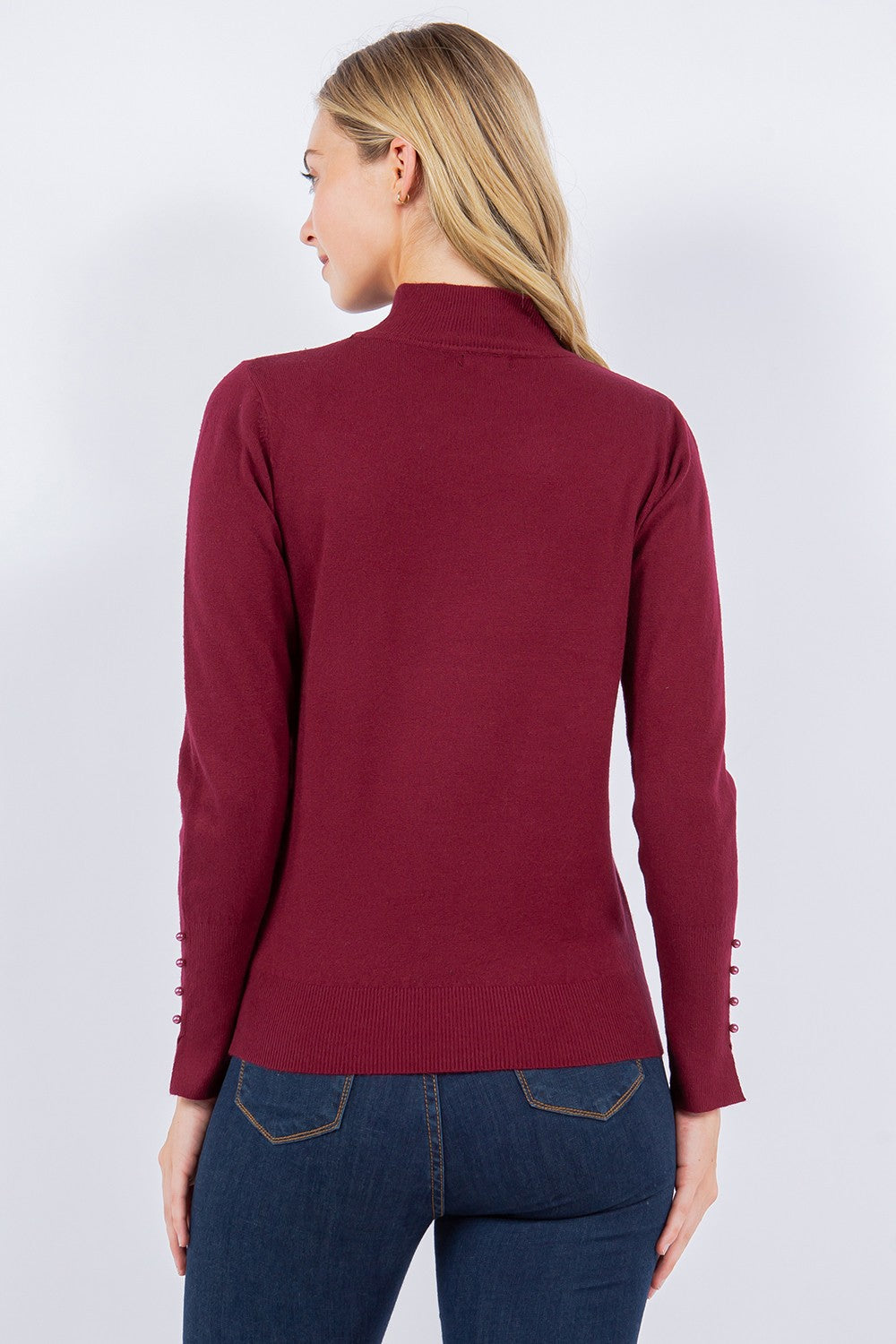Mock Neck Sweater Winter Elevated Basics maroon red