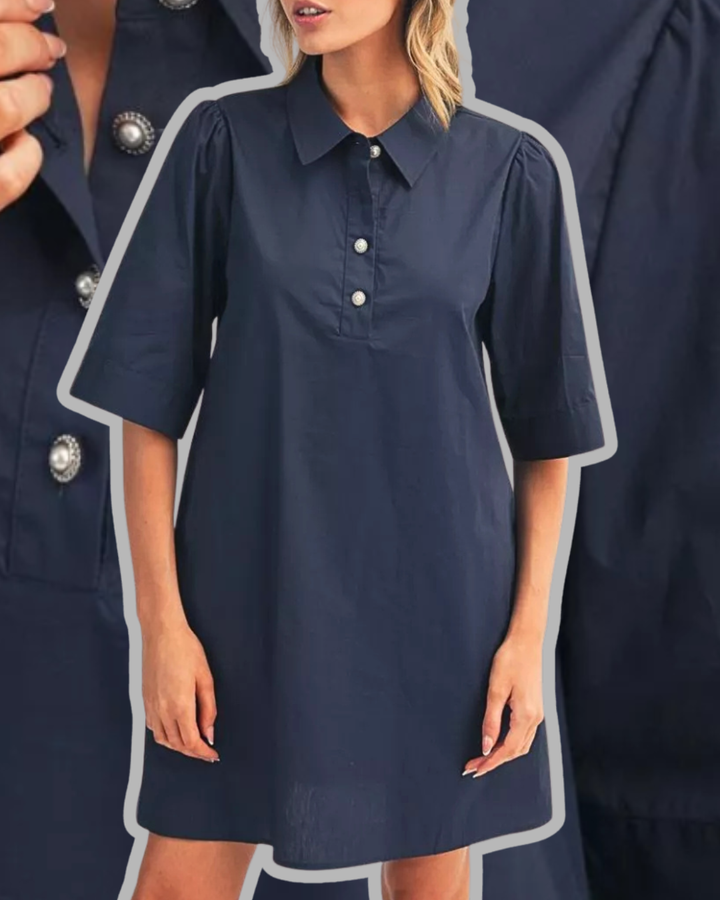 Navy Pearl Cotton Dress | Jodifl