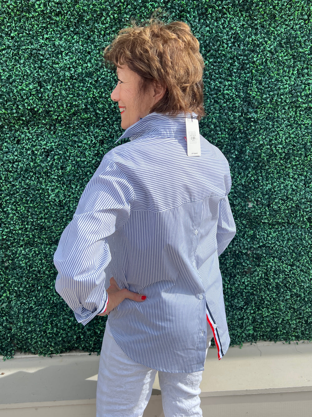 Patriotic Button Up red white blue trim