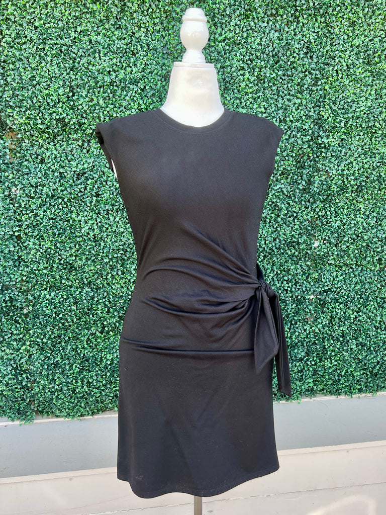Ponte Knit Side Tie Black Dress | Made in USA