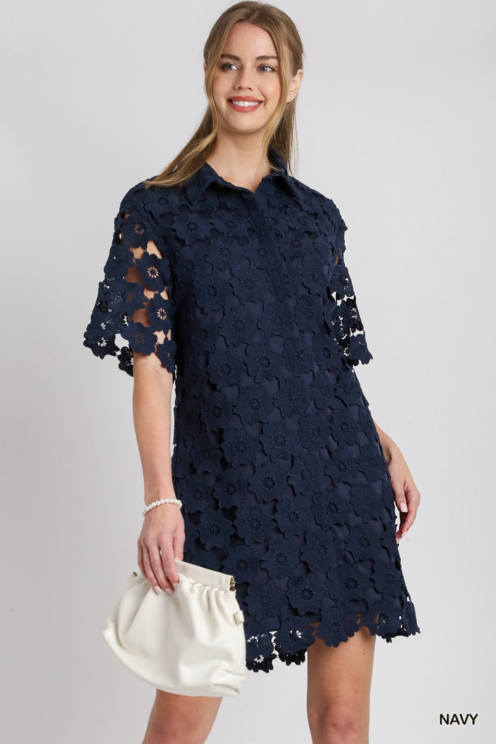 navy floral lace button up dress Umgee brand