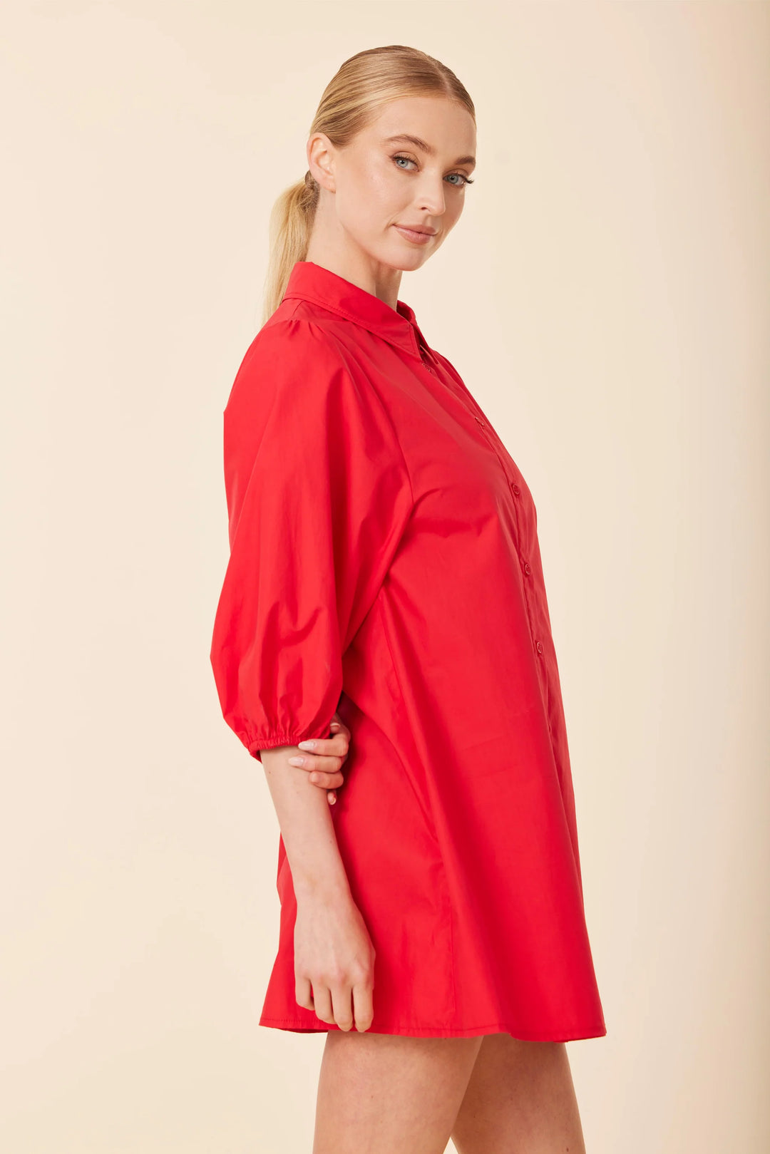 Red Cotton balloon Sleeve Dress/Tunic Dolce Cabo