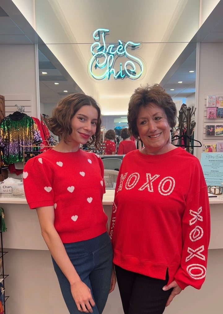 Red with white Heart Sweater Tee She and Sky Valentines