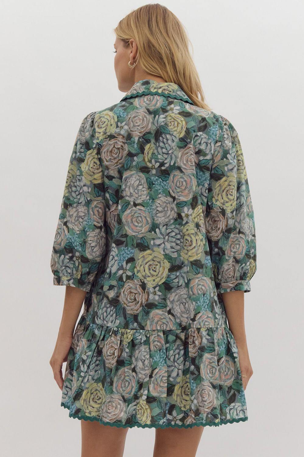 green emerald velvet dress Entro Green Floral Stripe Midi Dress – 8.28 Boutique main image 1