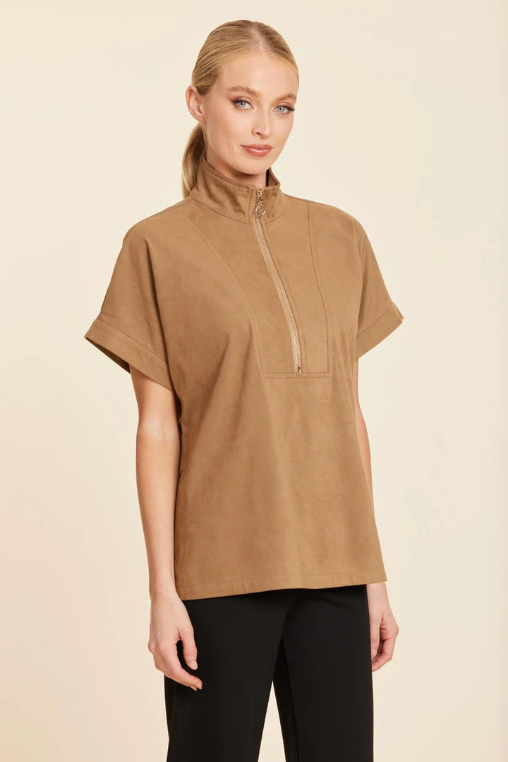Faux Suede Half Zip Top