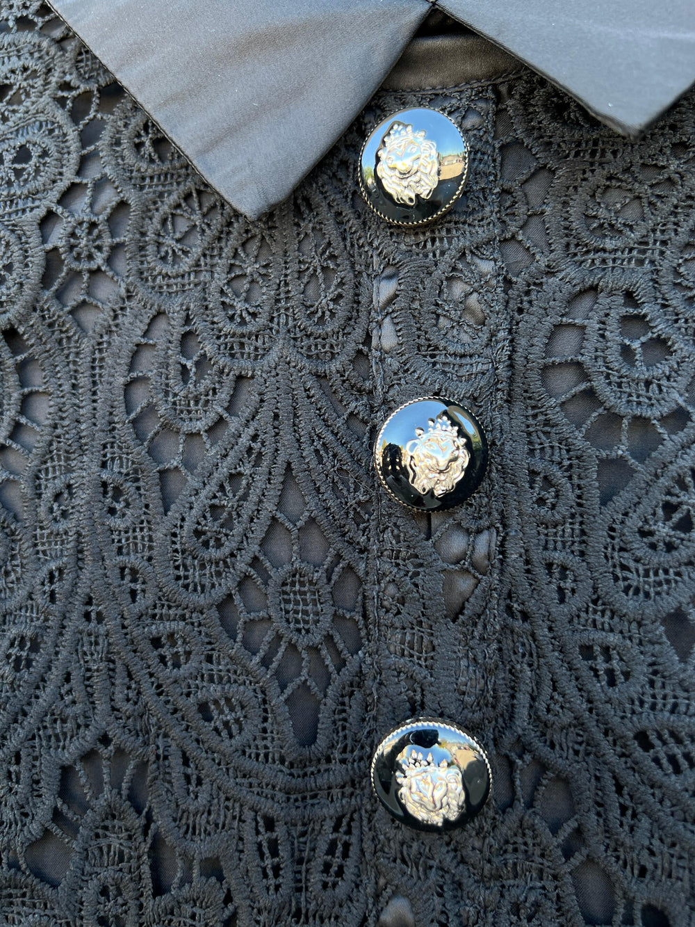 Satin Collar & Gold Buttons Lace Dress | Little Black Happy Hour Dress Black / M Satin Collar & Gold Buttons Lace Dress | Little Black Happy Hour Dress Black / M